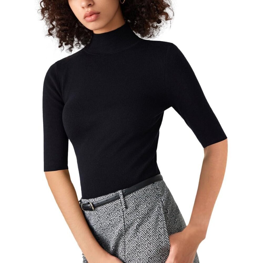 Women Mock Neck Sweater Viscose Knit Slim Fit Fall Winter Casual Wear